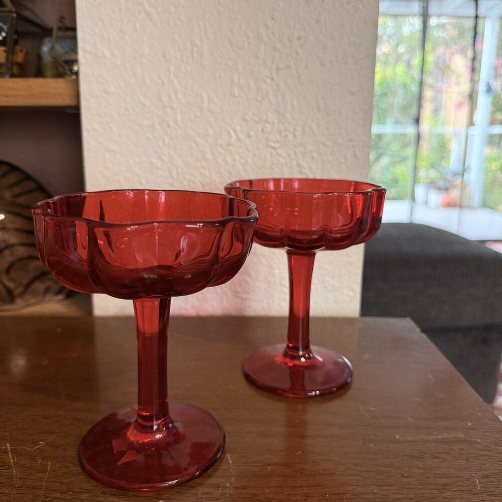 Fostoria Jamestown Ruby Red Champagne Sherbet Glasses Set of 2 Vintage 5”